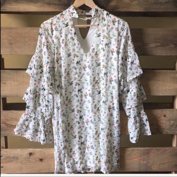 Floral Tiered Sleeve Choker Dress - Picture 3 of 3